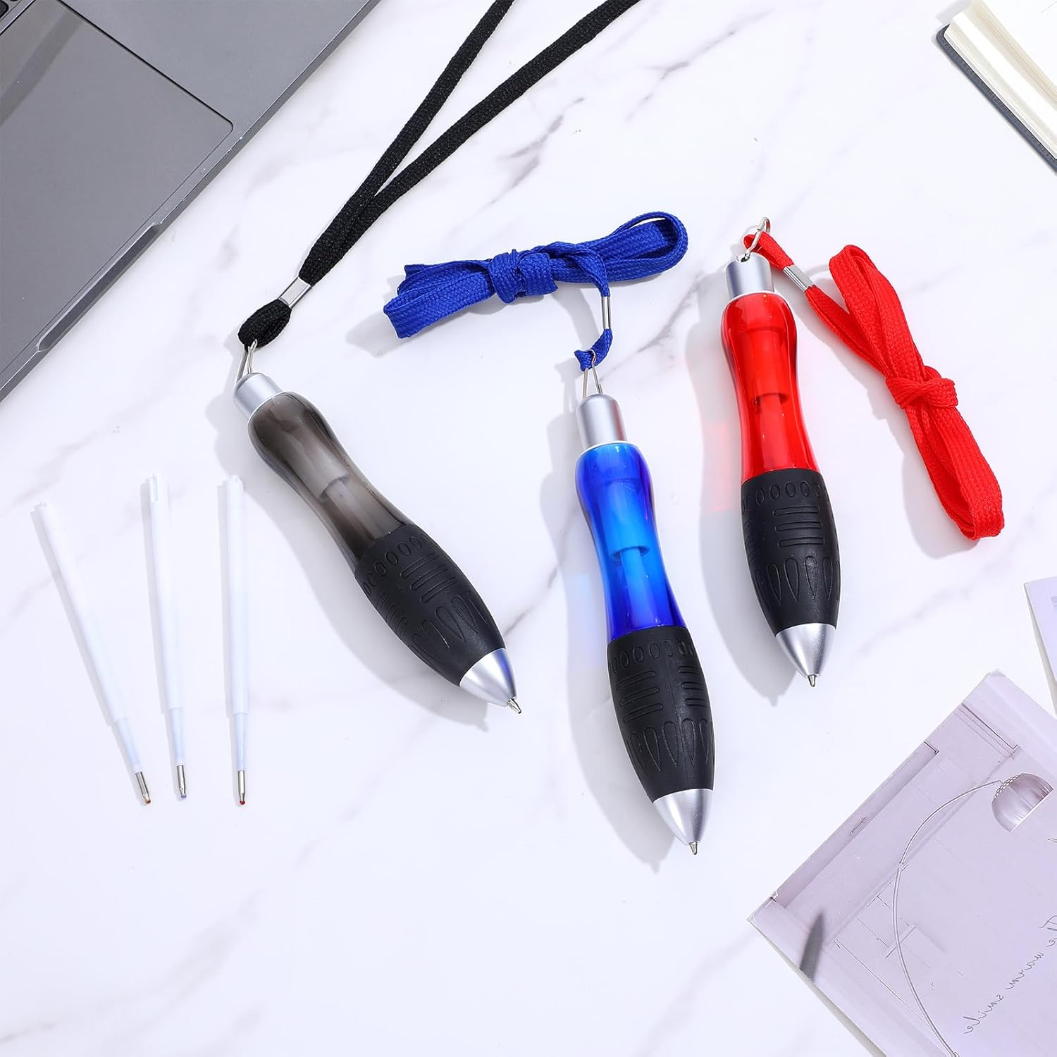 Wanmu 21 Pcs Big Fat Pens Aids Writing, Heavy Weighted Pen Large Wide Grip Pen for Tremor Arthritis Parkinson Low Grip Strength Handicap Carpal Tunnel (3 Pens + 18 Refills)