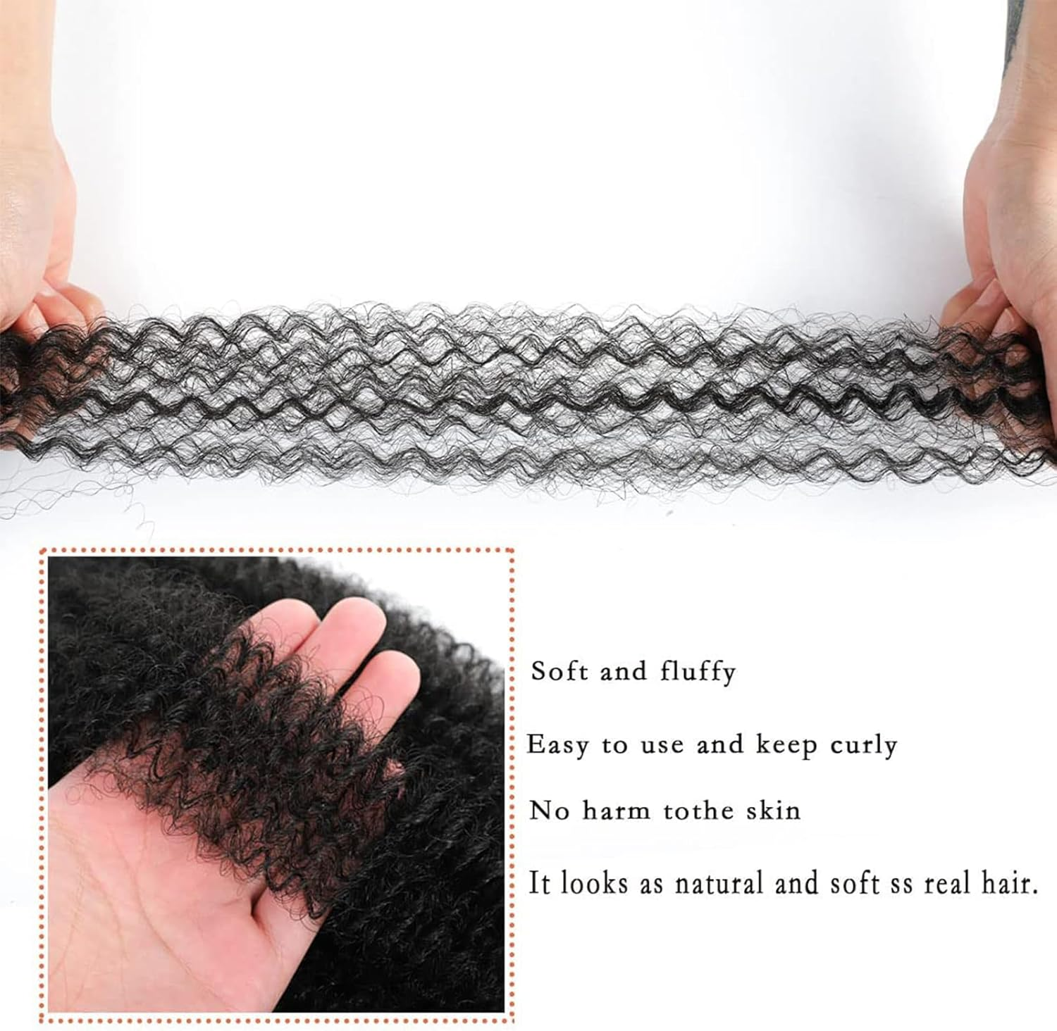 BLTYXT Springy Afro Twist Soft Pre Separated Synthetic Marley Twist Braiding Hair for Locs Crochet Hair Extensions (24 Inches (Pack of 3), 1B) image number 1