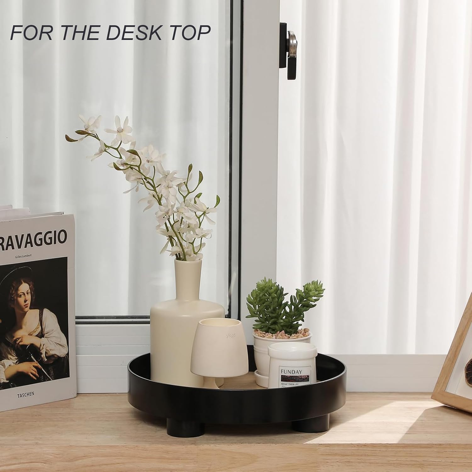 Modern Home Decor round Serving Tray, Black Coffee Table Organizer, 30CM Decorative Display Tray for Bathroom, Kitchen, Dining Table, Dresser image number 3