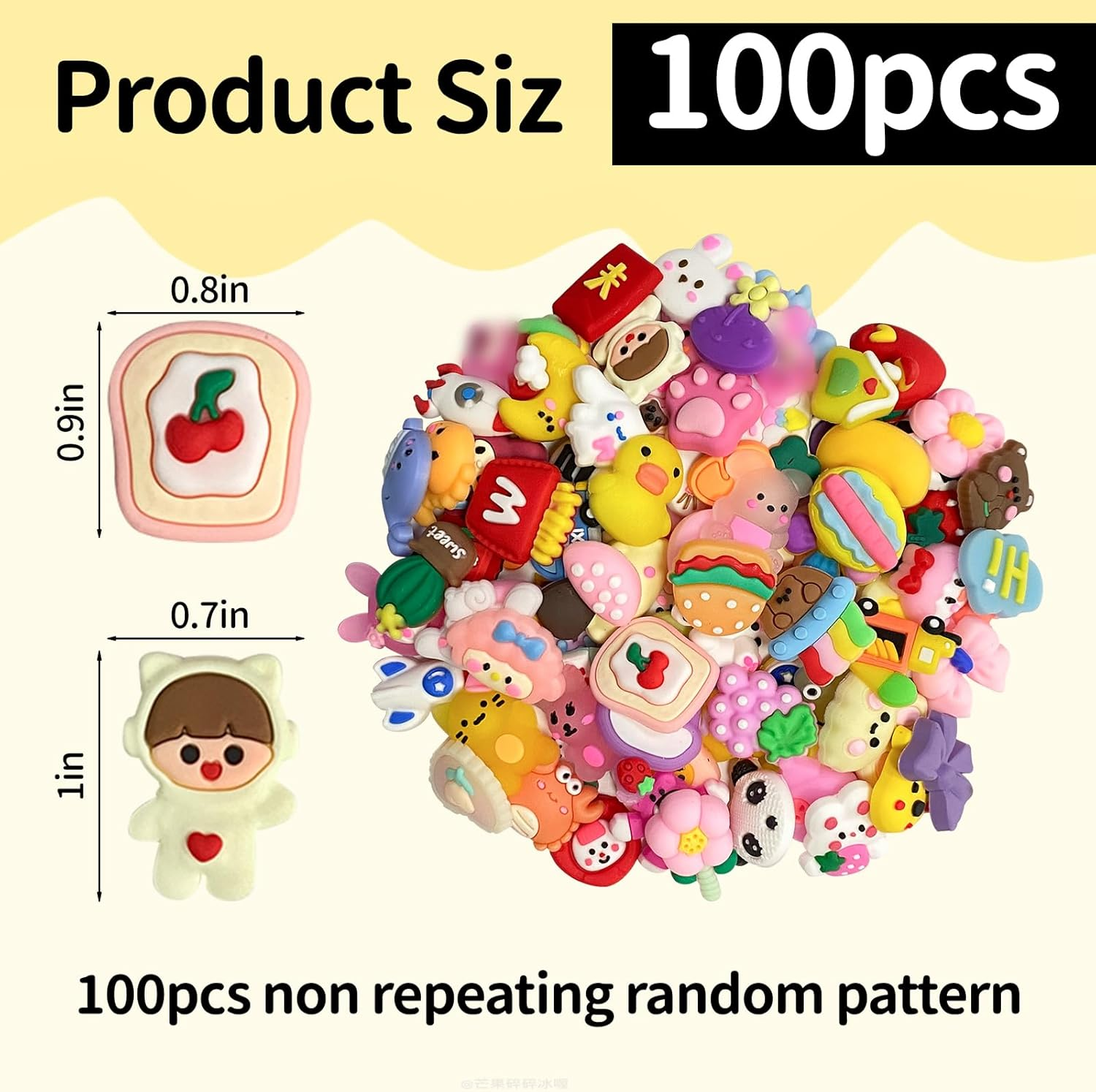 100PCS Decoden Charms, Flatback Resin Charms, Bulk DIY Craft Making Kit, Used for DIY Handicraft Production, Decorating Phone Cases, Issuing Cards, Etc(Random Non Repeating Pattern) image number 4