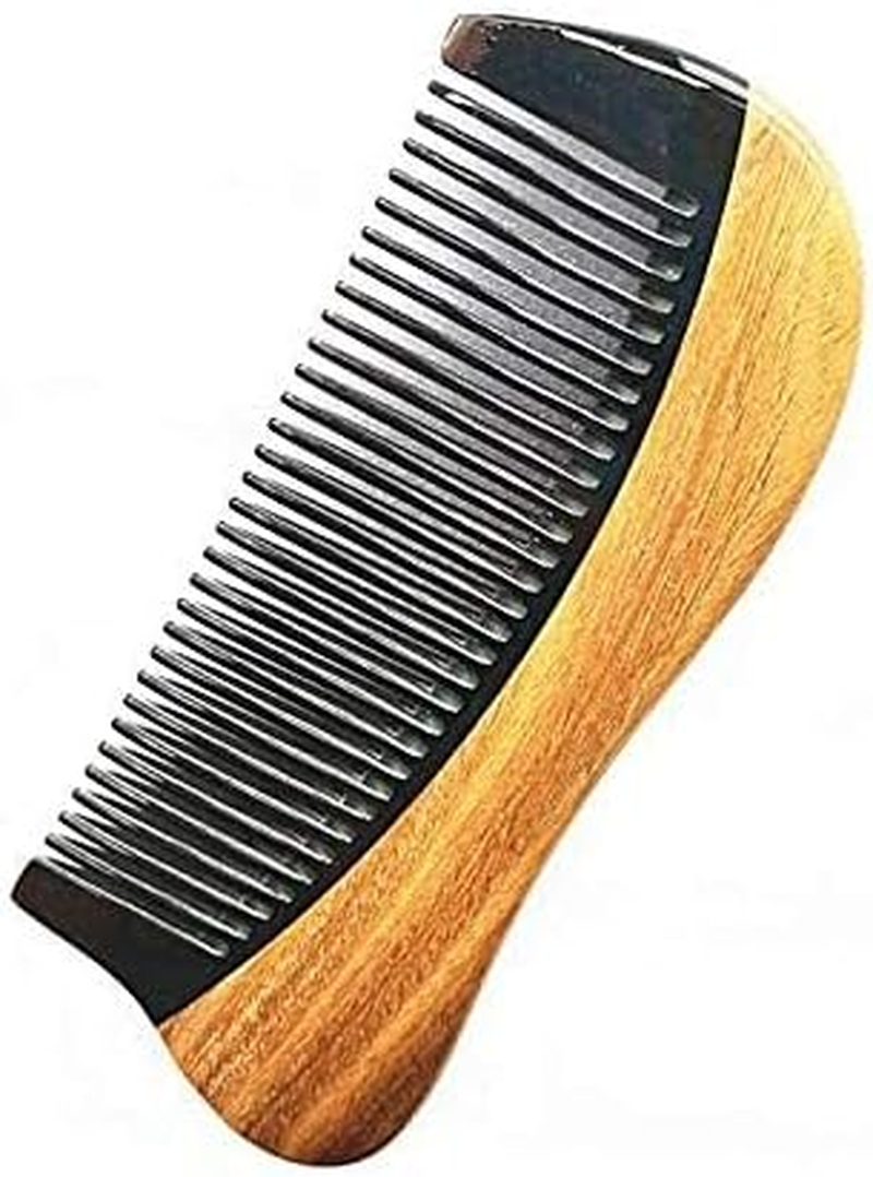 Exquisite Natural Ox Horn Pocket Hair Comb - Natural Green Sandalwood Buffalo Horn Comb 100% Handmade Premium Quality Anti-Static Comb without Handle(Palm Size) image number 4