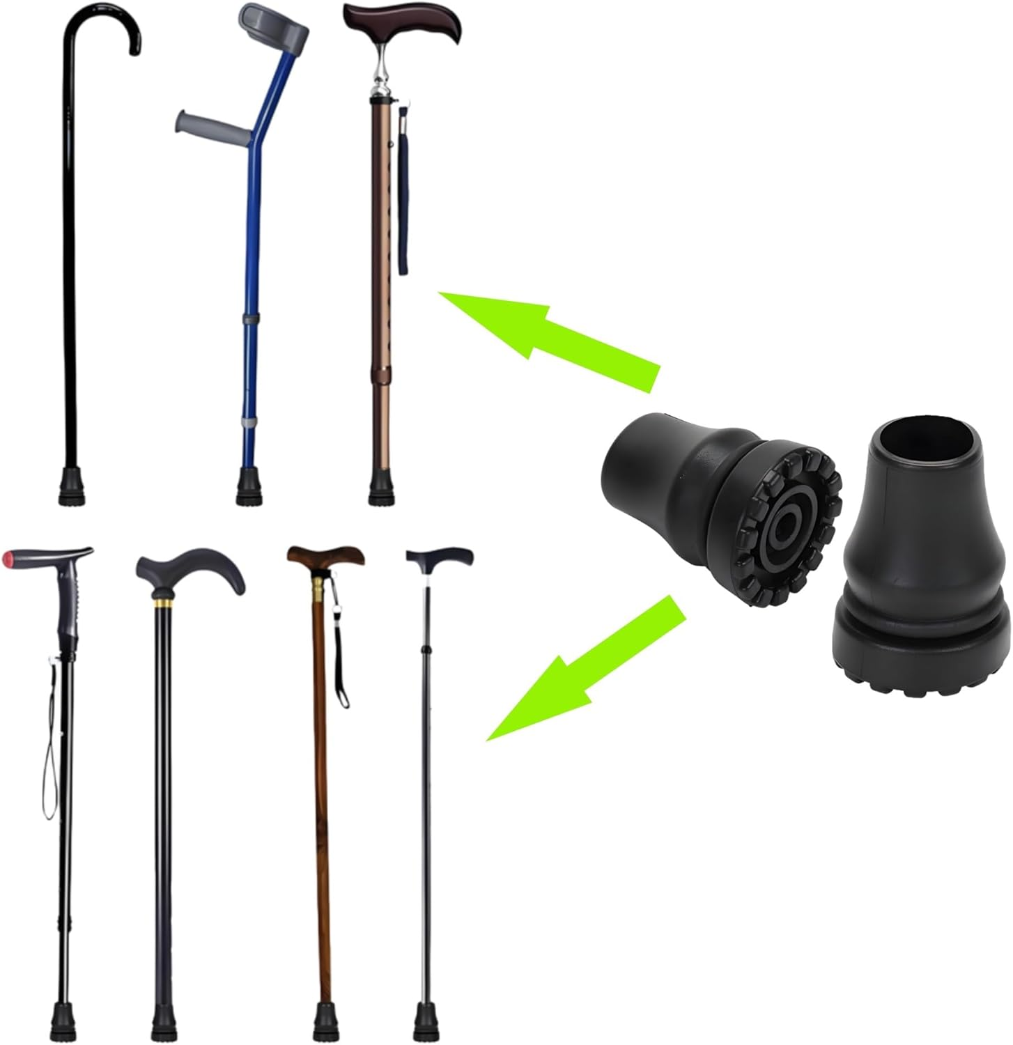 2Pcs Non-Slip Rubber Cane Tips (16Mm Inner Diameter) - Heavy Duty Universal Replacement for Walking Sticks, Crutches & Hiking Poles - Safe for Seniors, Adults (Black) image number 4
