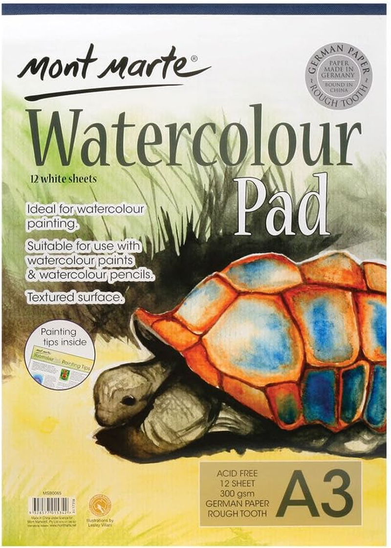 Mont Marte 300Gsm German Paper 12 Sheet Watercolour Pad, A3 Size