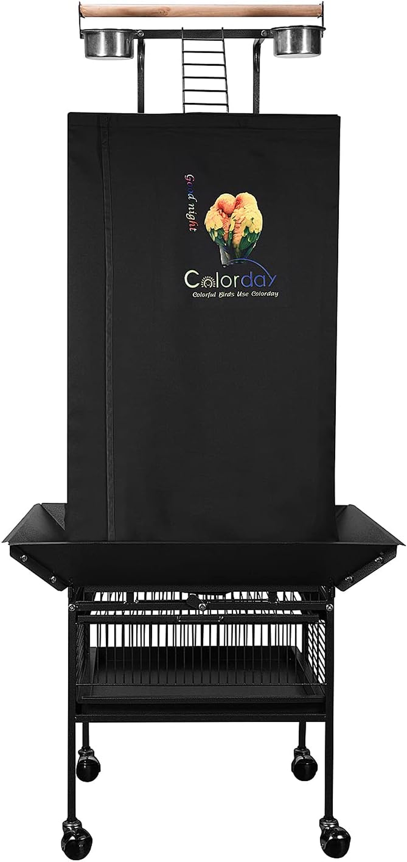 Colorday Good Night Bird Cage Cover for Large Bird Cage with Play Top,Black Large