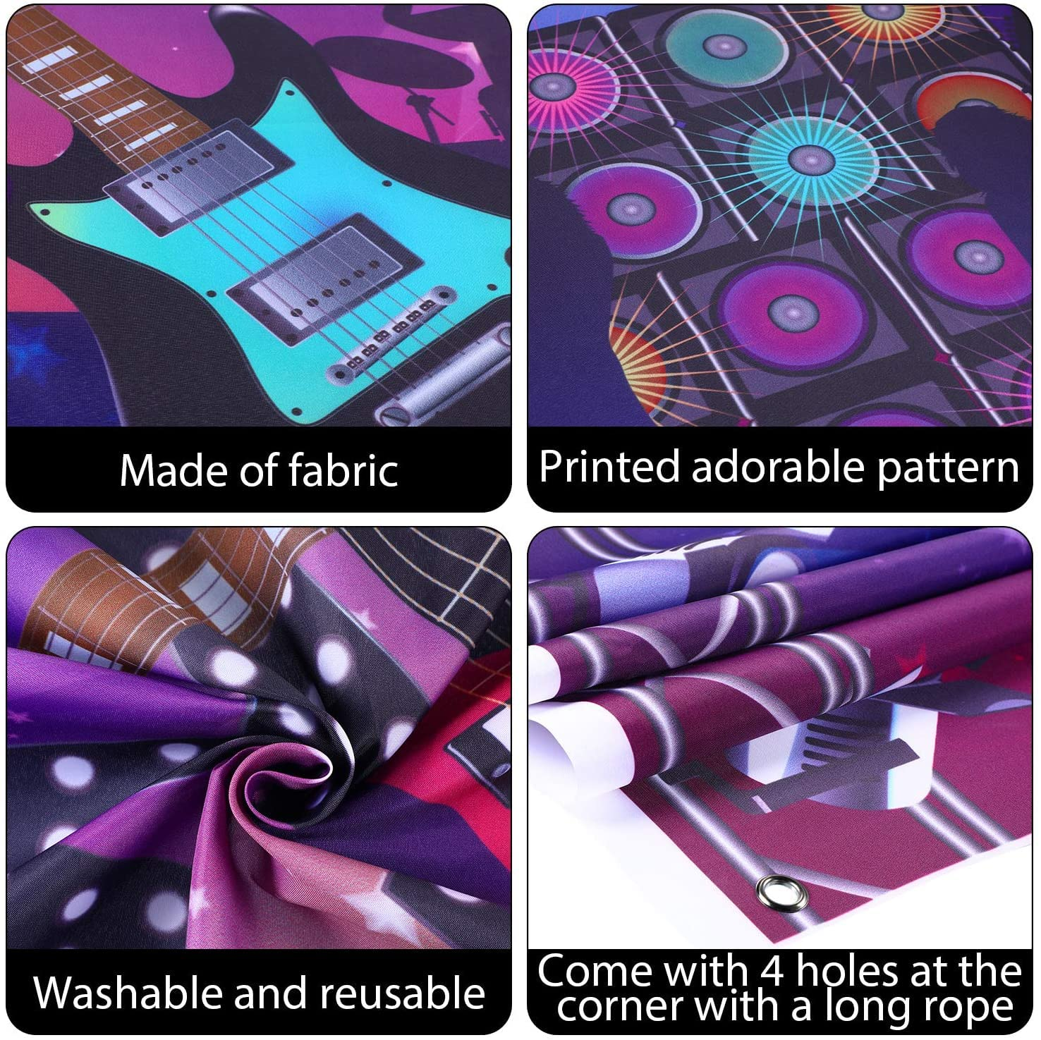 Karaoke Party Decorations Supplies, Large Fabric Rock Star Vacation Party Backdrop Banner for Rock N Roll Party Decorations, Rock Star Banner Background, 72.8 X 43.3 Inch image number 3
