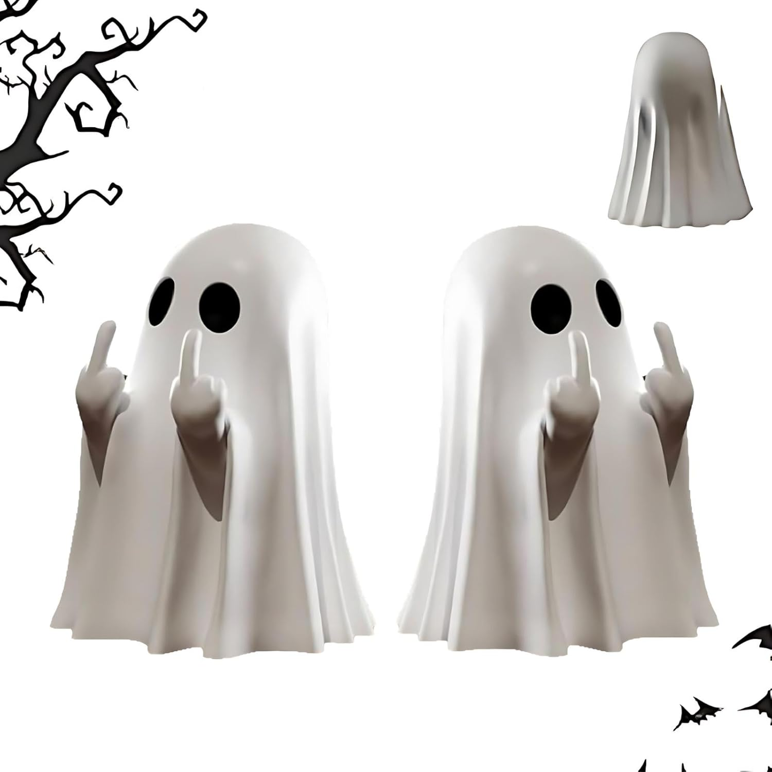 Halloween Ghost Figurine for Indoor & Porch Decor, 2Pcs Gothic Spooky Resin Figurine, Cute Finger Ghost Ornaments, Spooky Home Decor, Halloween Decorations image number 2