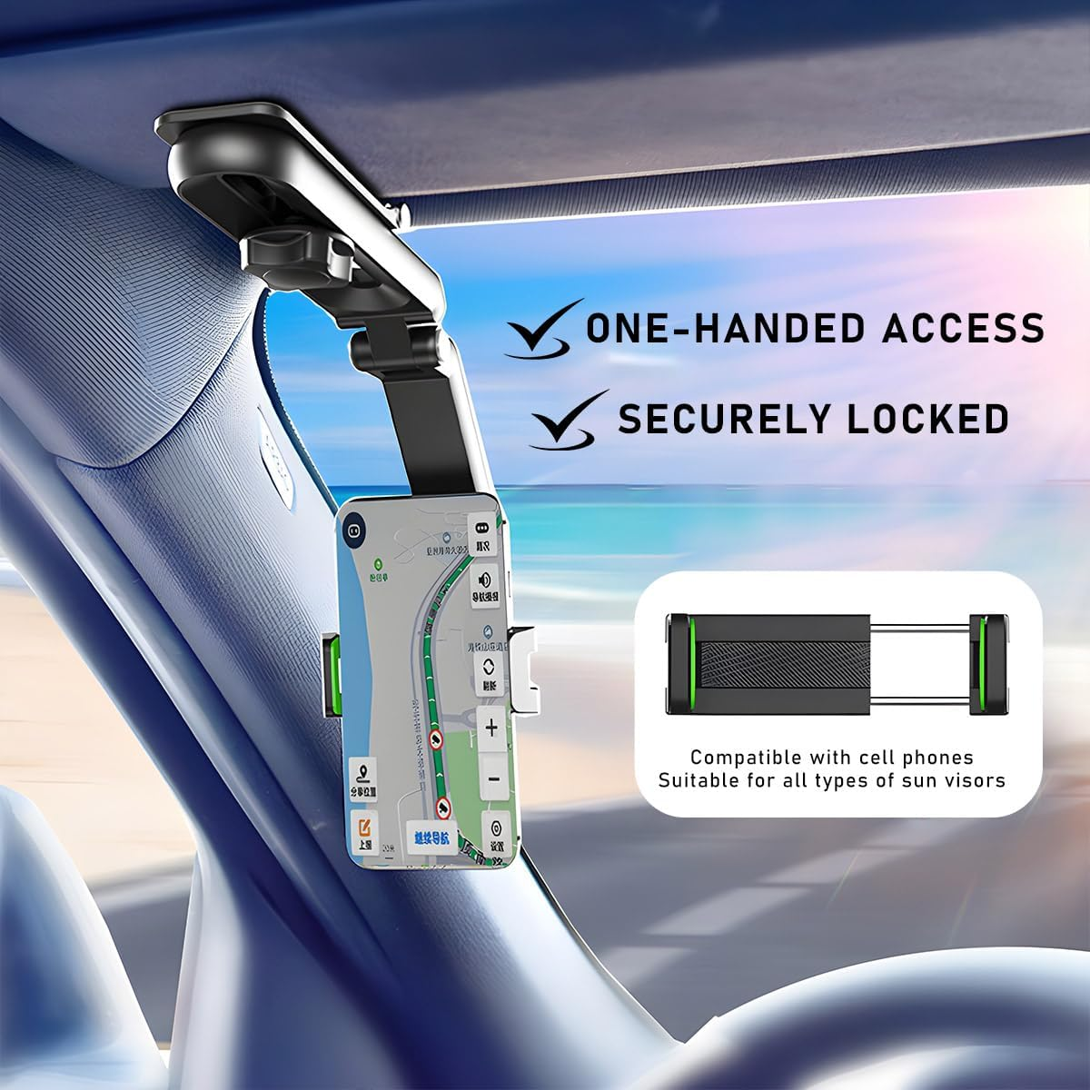 Gasedin Rotatable and Retractable Car Phone Holder - 1080 Multifunction Sun Visor Universal 360 Rotating Cell Phone Holder Mobile Mount for Vehicle Rear View Mirror image number 5