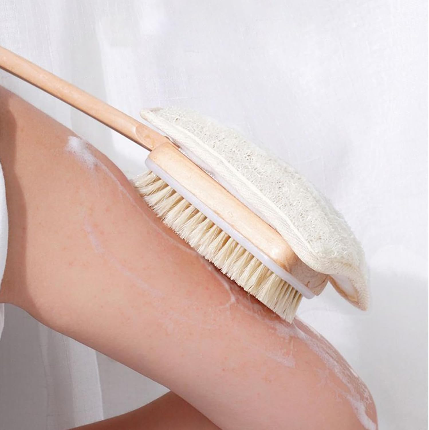 Furtryvl Loofah with Handle | Natural Loofah Bath Brush on a Stick with Luffa Sponge Pads Refills - Deep Cleaning Body Exfoliation Luffa Sponge for Father Mother Men Adults Family Friends image number 4