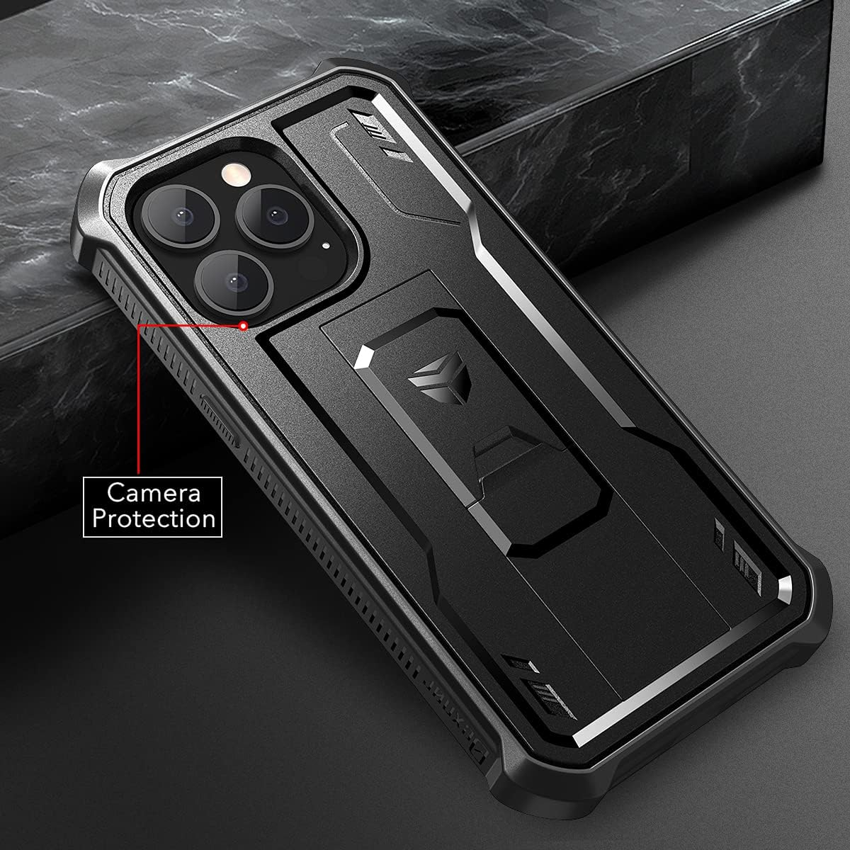 Dexnor for Apple Iphone 13 Pro Max Case, [Built in Screen Protector and Kickstand] Heavy Duty Military Grade Protection Shockproof Protective Cover for Apple Iphone 13 Pro Max - Dark Black image number 6