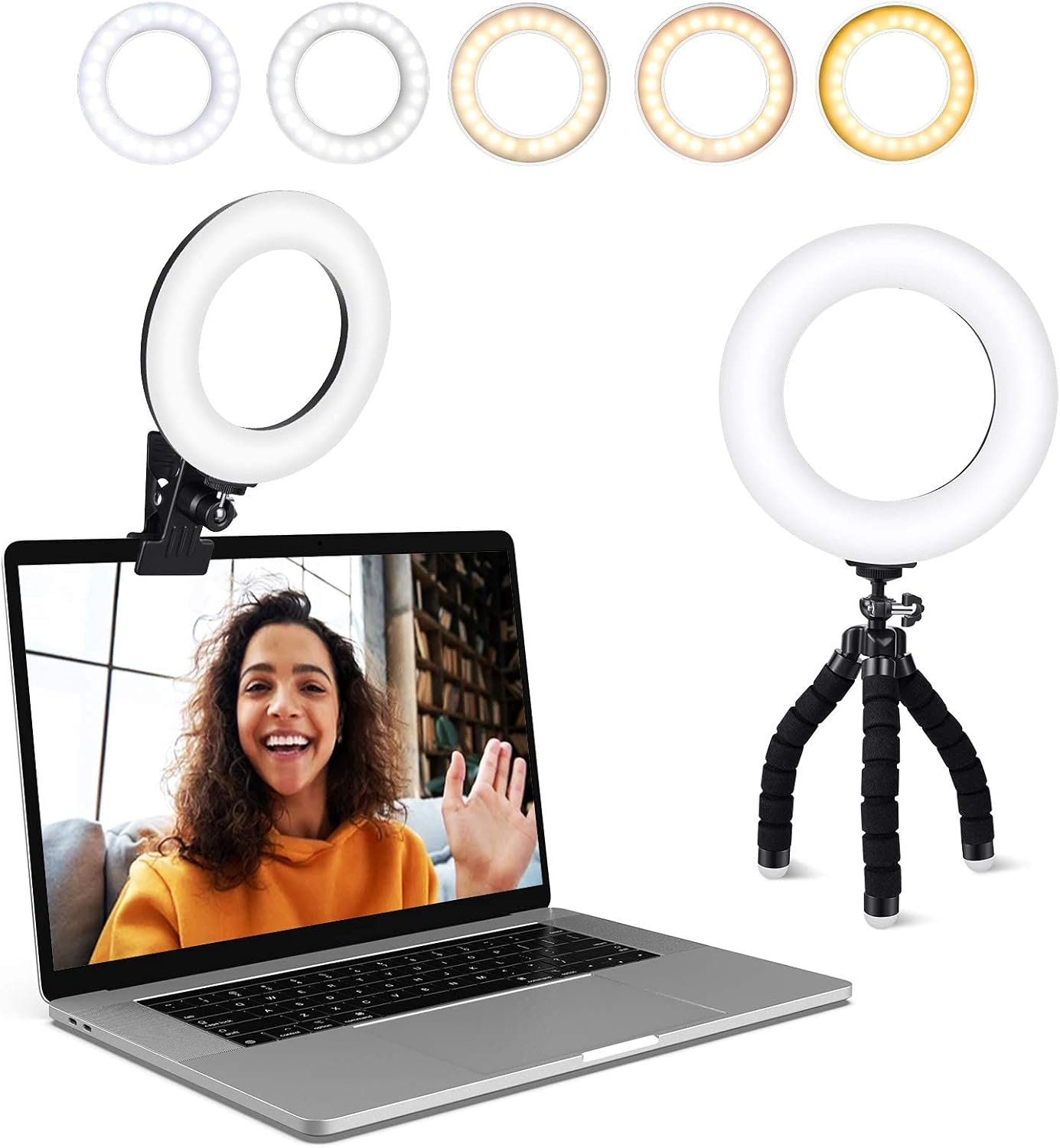 Video Conference Lighting Kit, Led Ring Light Clip on Laptop Monitor, with 5 Dimmable Color & 5 Brightness Level for Webcam/Zoom Lighting/Remote Working/Live Streaming, Etc. image number 1
