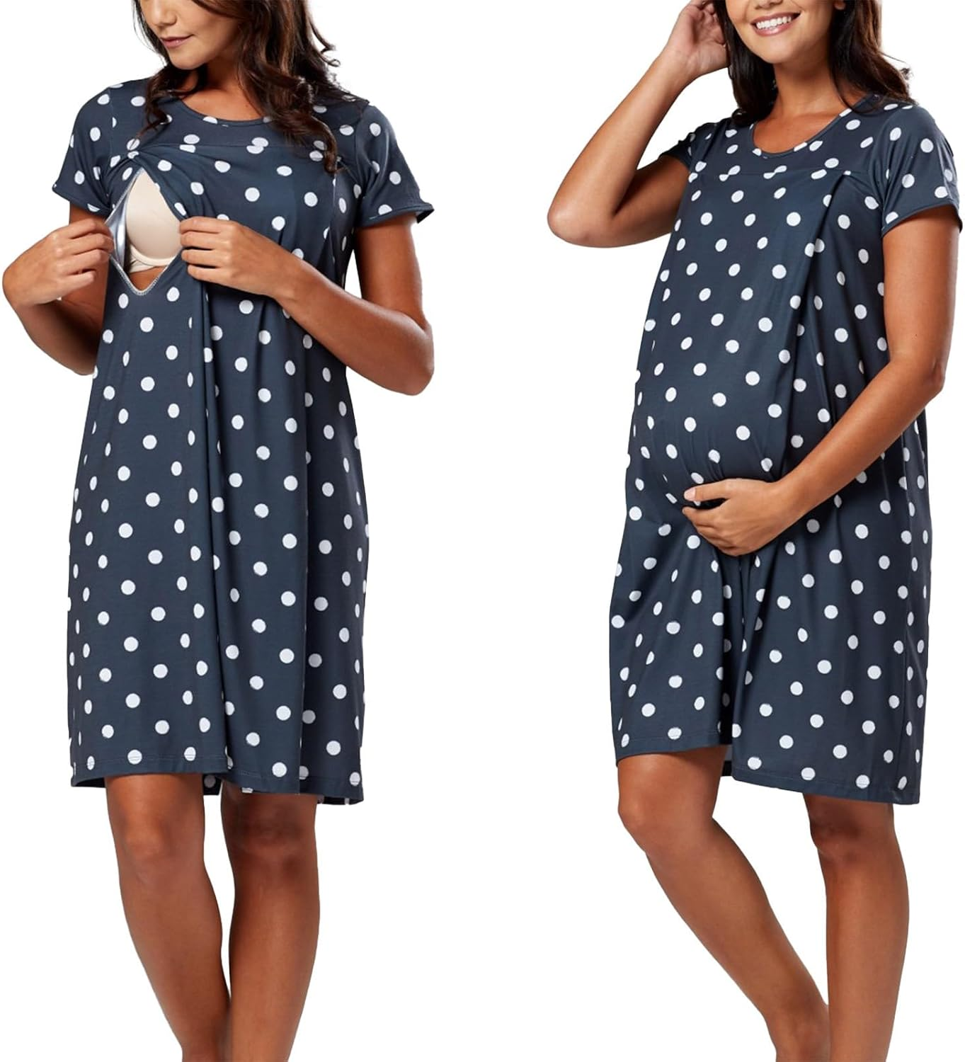 Casual Deep V Neck Dress Gown/Maternity Nightgown with Button Breastfeeding Dress Short Sleeve Maternity Sleepwear Womens Dresses Large Maternity with Lace Sleeves image number 5