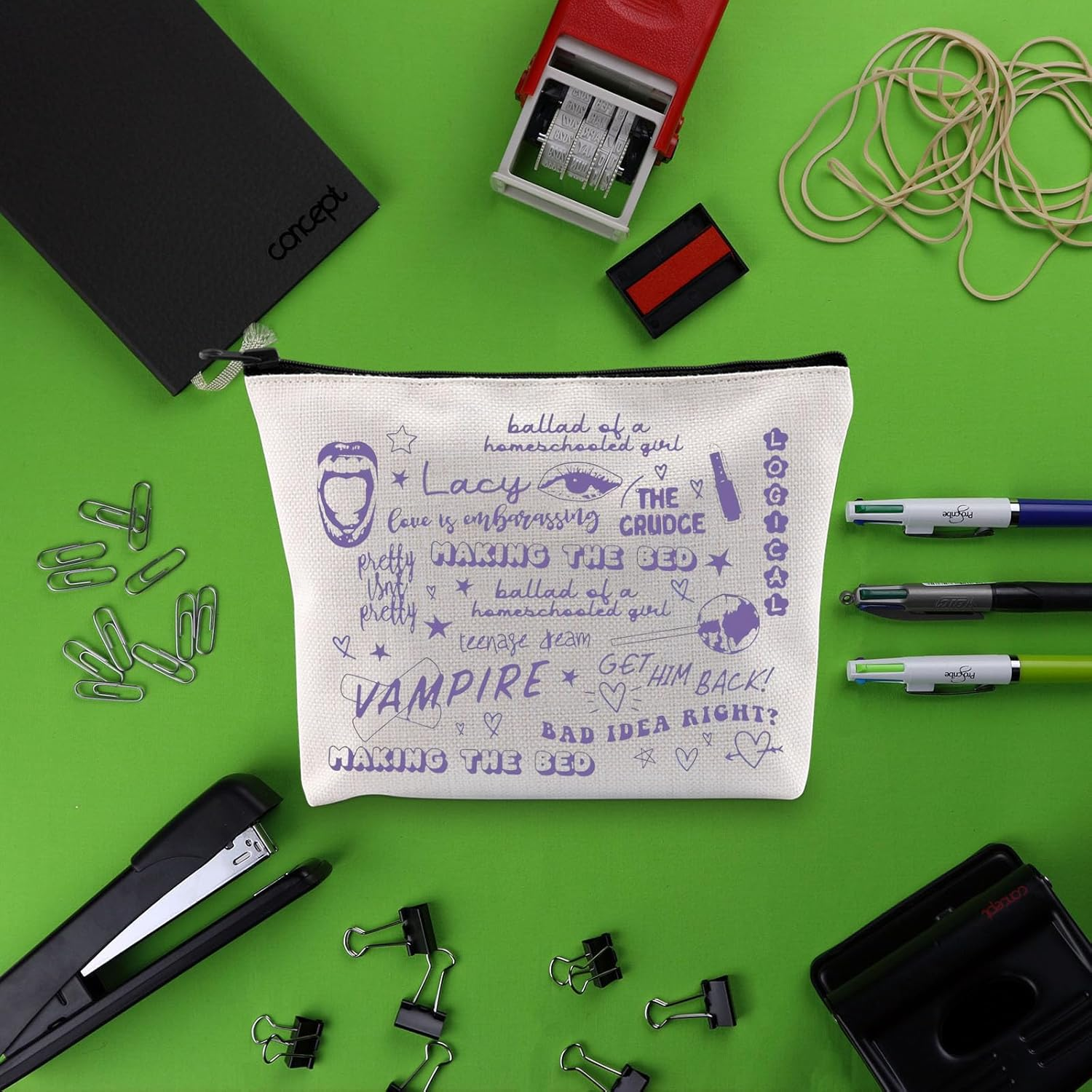 BLUPARK Singer Makeup Bag Album Inspired Merch Fans Gift Sour Cosmetic Bag Musical Lyrics, off White, Lacy Guts image number 6