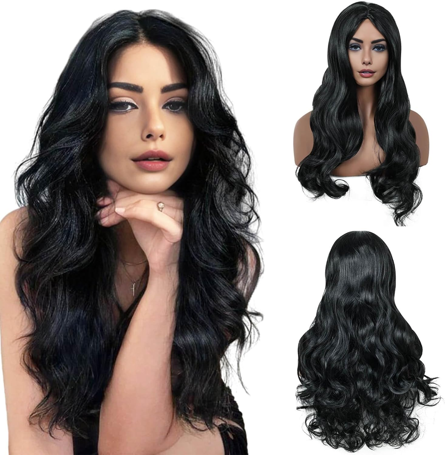 BECUS 24 Inch Long Brown Wigs for Women Middle Parted Wavy Natural Synthetic Curly Hair Wig