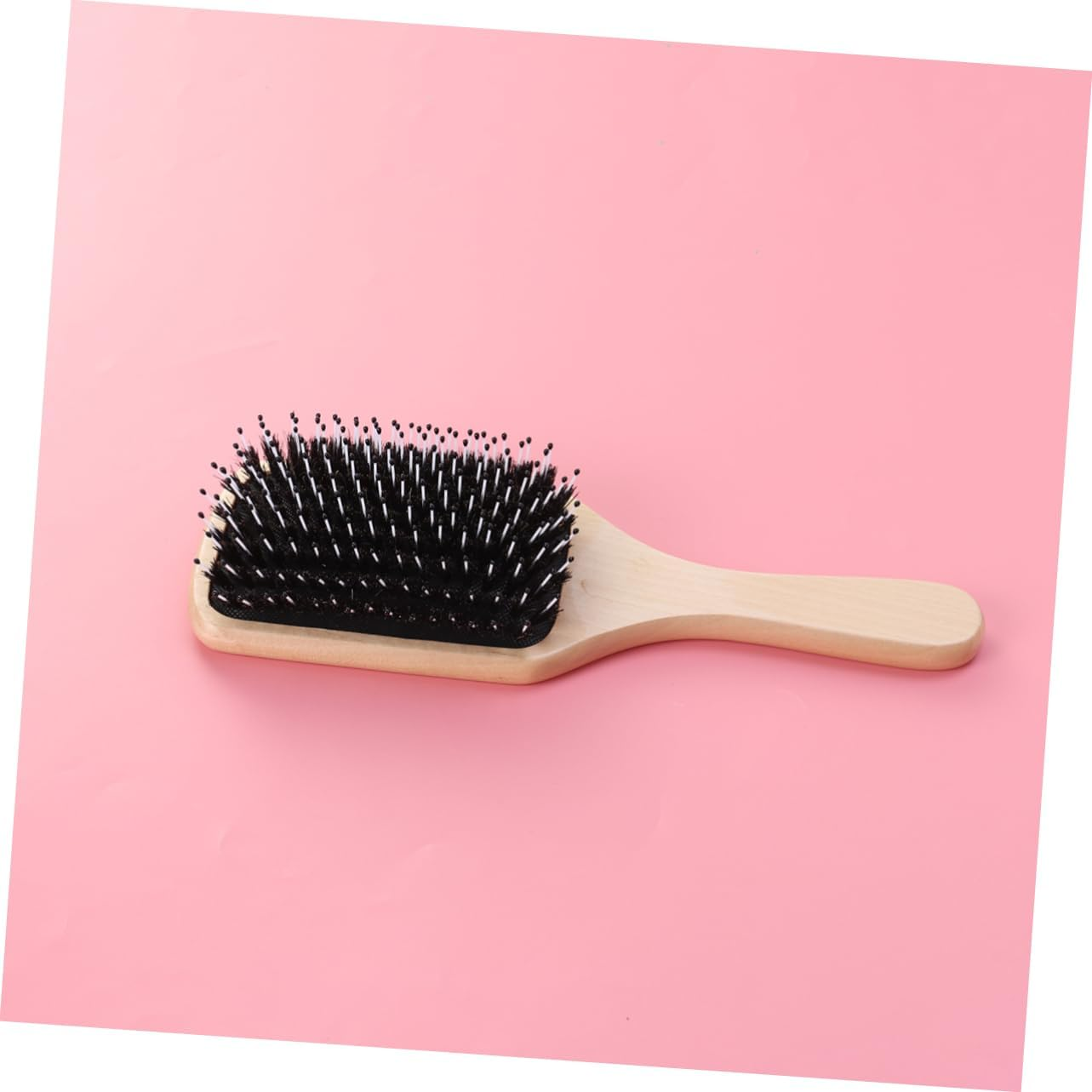 Natural Boar Bristle Paddle Hairbrush with Cushion Pad, Wooden Styling Hair Brush for Curly Wavy Thick Hair, Scalp Massaging Detangler Suitable for Women and Men image number 6