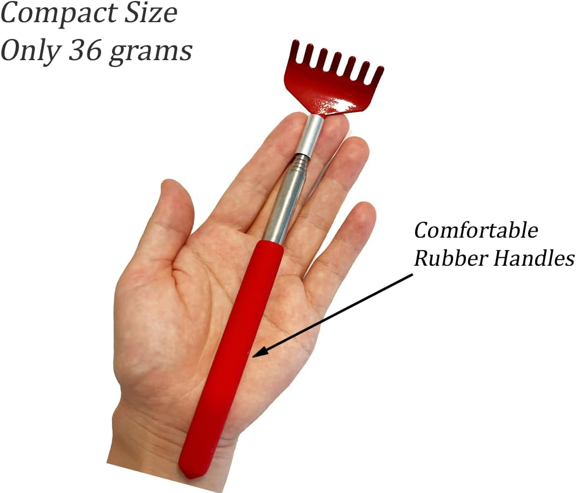 Back Scratcher, Portable Extendable Stainless Steel Telescoping Back Massager for Adults Men Women Itch Relief with Rubber Handle (Red) image number 3