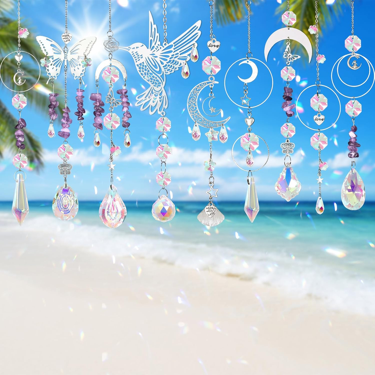 ASTNIC 400Pcs Crystal Suncatchers Making Kits,Diy Sun Catchers Making Supplies Kit Silver Butterfly Hummingbird Hanging Prism Ornament Crystal Ball Rainbow Maker for Window Home Garden Christmas Decor