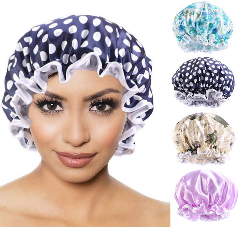COMVIP Women Waterproof Elastic Band Bathing Cap Sleep Stain Bonnet I: Blue image number 3