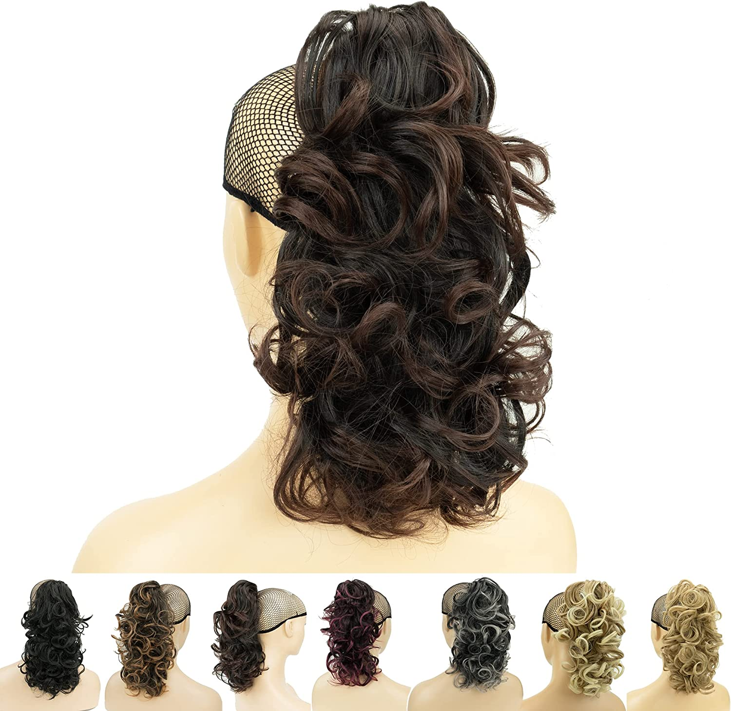 IMISSU Messy Curly Hair Short Claw Ponytail Hair Extensions Pony Tail Clip in Hairpieces (Black Ombre Copper)