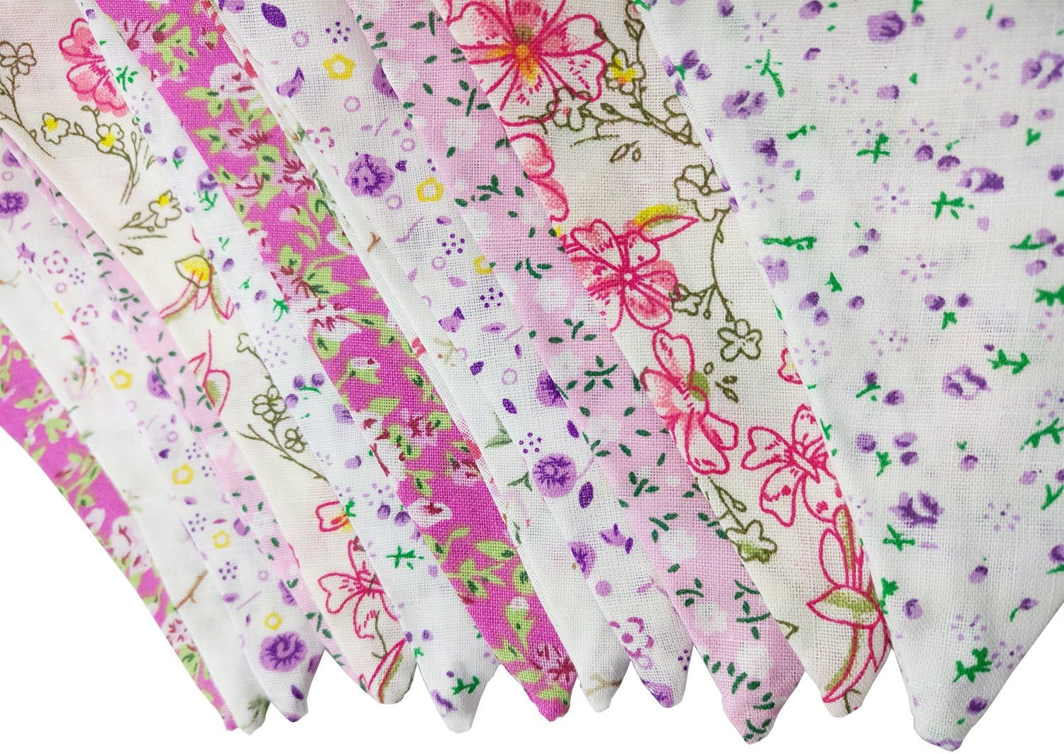LOVENJOY Pink Floral 100% Cotton Bunting Banner for Girls Shabby Chic Wedding Birthday Decoration image number 5