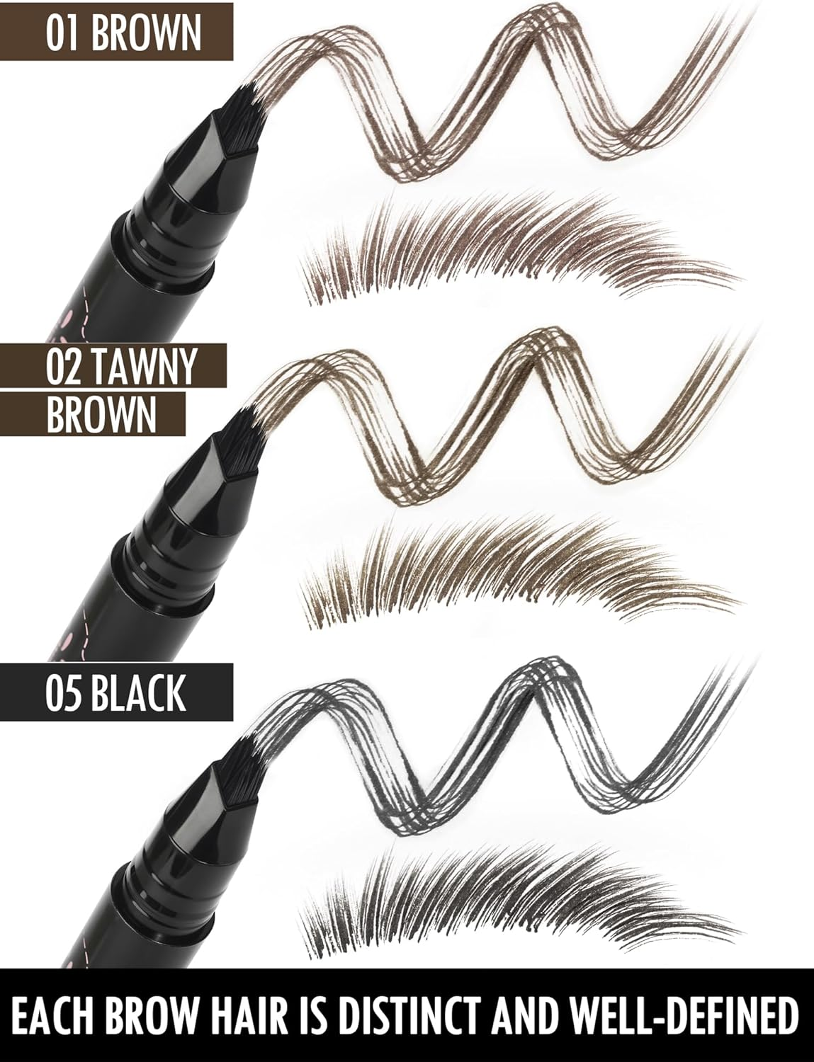 Anglicolor Eyebrow Pen Easy to Use, Angled Square Brush Quick Drying, Natural, Hair-Like Strokes, 24Hrs Long-Lasting, Waterproof, Smudge-Proof, Multiple Uses (01Brown) image number 4