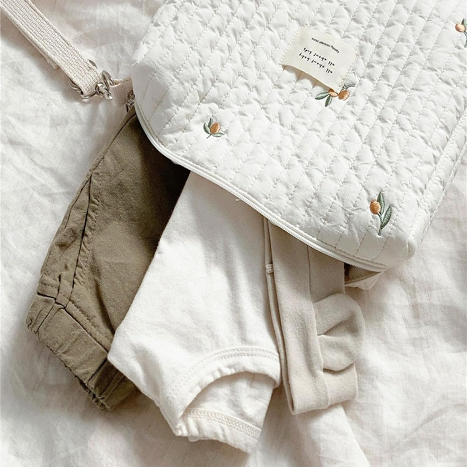 Stroller Bag | Baby Stroller Storage Diaper Changing Bag - Small Cotton Carry Purse Zipper Embroidered Mommy Pouches for Bottle Wipes Pacifier image number 6