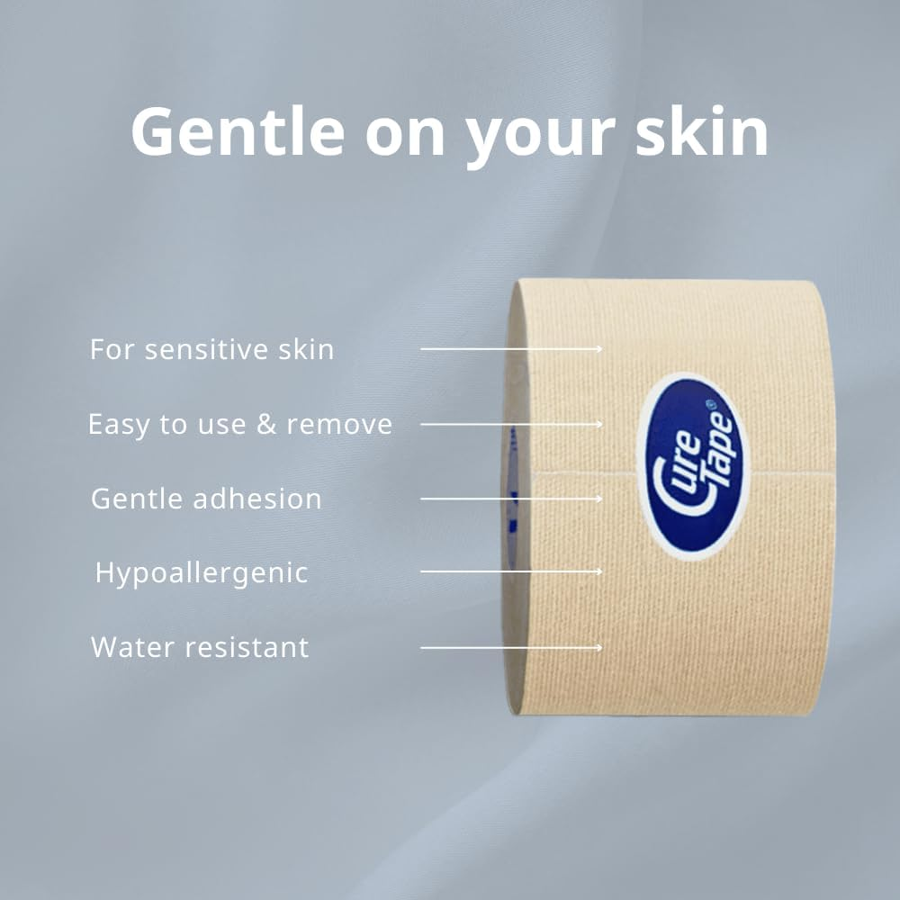 Sensitive Kinesiology Tape with Gentle Adhesion | Hypoallergenic Water Resistant K Tape | for Sensitive Skin, Elderly or Children | Gentle to Remove | 1 Roll of Uncut 5Cm Wide Muscle Tape image number 4