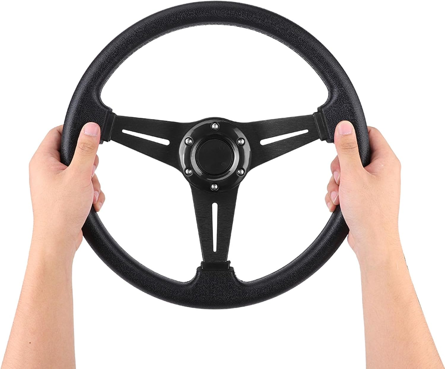Racing Car Steering Wheel, 350Mm/14 Inch, Universal Drift Modification, Black - Black image number 3