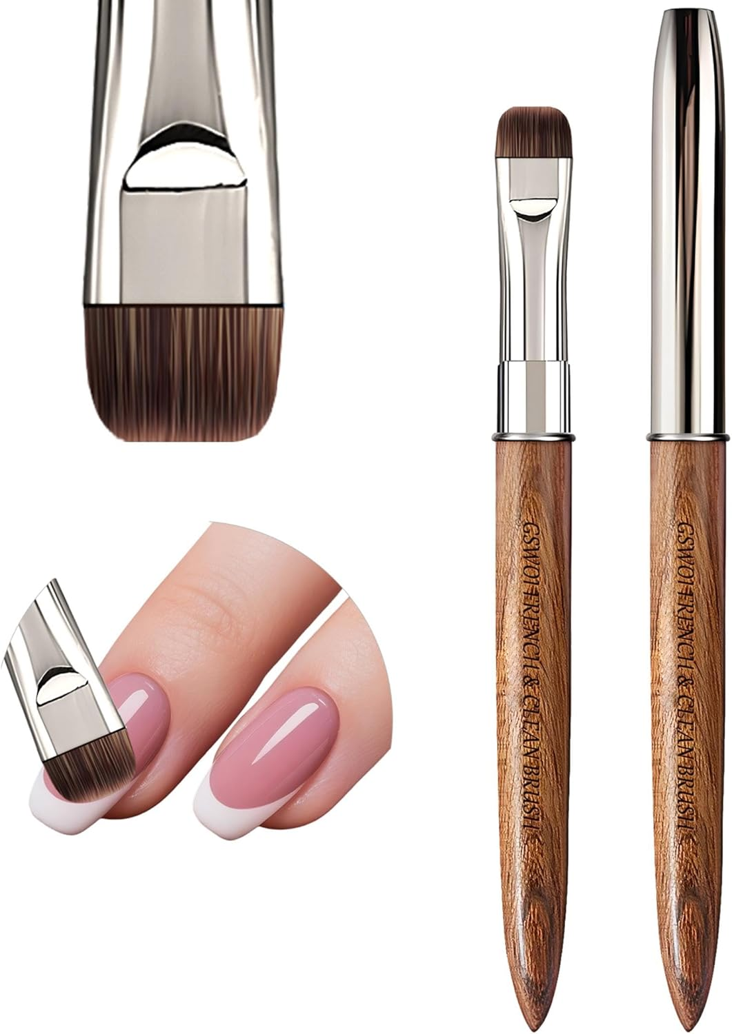GSWOI Acrylic Nail Brush & French Tip Brush-Salon French Manicure Tool with Firm Flat Head,Streak-Free One Stroke Design,Nail Art Cleaning Brush