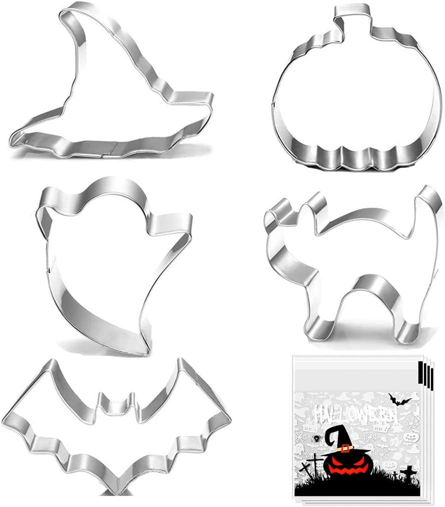 Halloween Cookie Cutters - 5 Pieces Cookie Cutters Shape - Pumpkin, Bat, Ghost, Cat and Witch Hat Shapes for Halloween Food Party Decorations image number 5