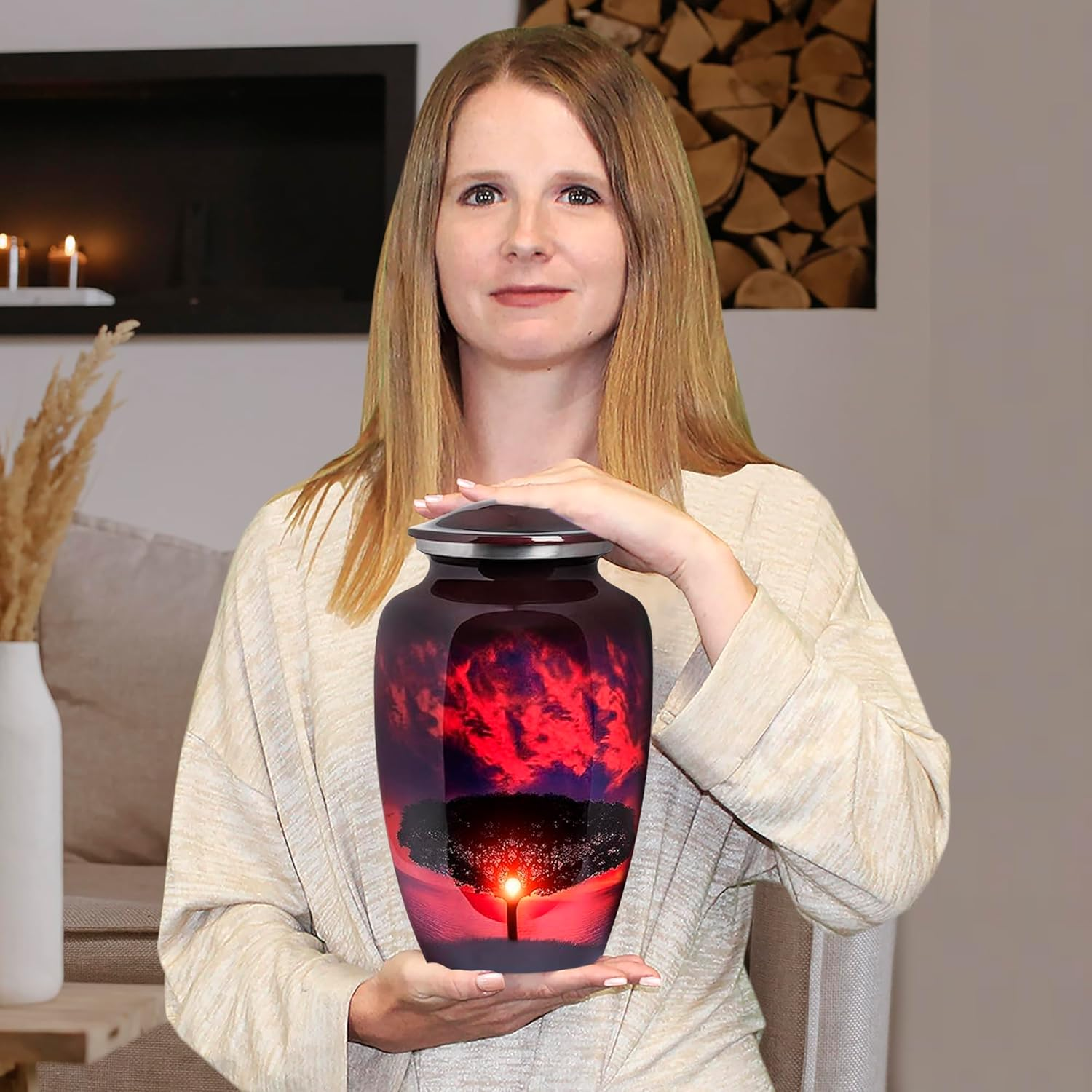 Trupoint Memorials Cremation Urns for Human Ashes, Tree of Life Decorative Burial Urn for Adult Men and Women, Large Red Sunset image number 3