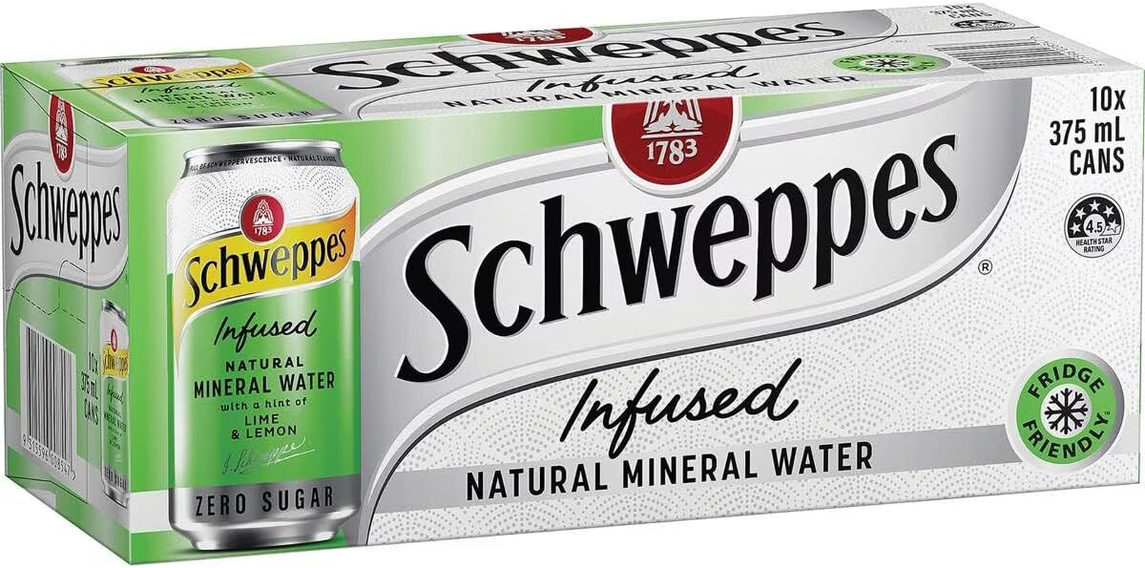 Schweppes Zero Sugar Lime & Lemon Infused Natural Mineral Sparkling Water 375 Ml (Pack of 10) image number 3