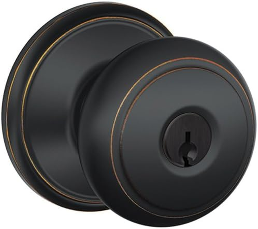 Schlage F51A BWE 622 COL Bowery Door Knob with Collins Trim, Keyed Entry Lock, Matte Black