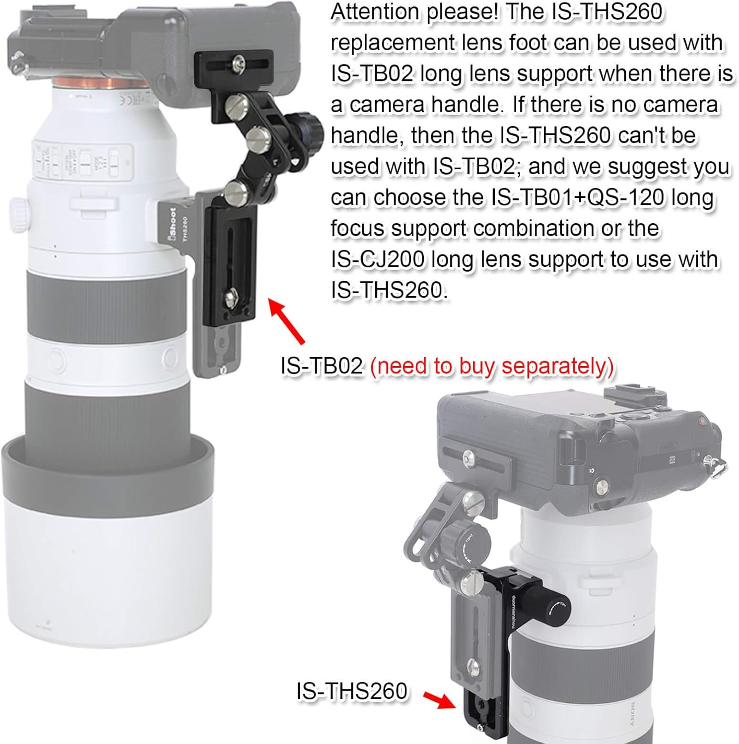 Ishoot Lens Collar Replacement Foot, Tripod Mount Rings Stand Base for Sony FE 200-600Mm F/5.6-6.3 G OSS Lens SEL200600G, Built-In Arca Fit Quick Release Plate for Tripod Ball Head of Arca-Swiss Type image number 1