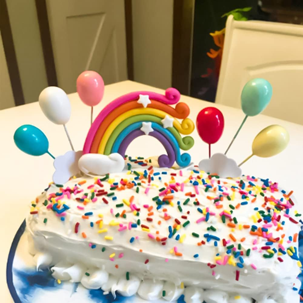 Xihuimay 15Pcs Cake Topper Set: Happy Birthday Banner, Rainbow, Cloud, Star & Balloon Picks for Boys & Girls Birthday Party Decoration image number 1