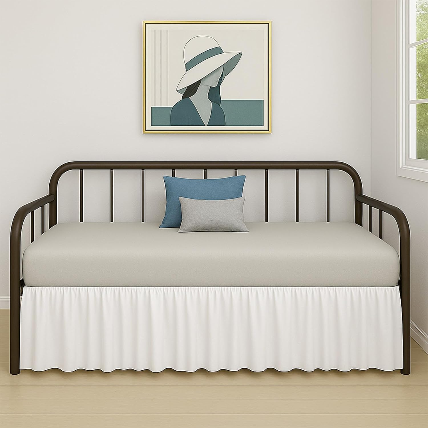 Cottington Lane Ruffled Daybed Skirt with Split Corner, Premium Hotel Quality Brushed Microfiber Twin Size Gather Dust Ruffle 18 Inch Drop Sofa Bedskirt, Easy Fit, Stay in Place, White