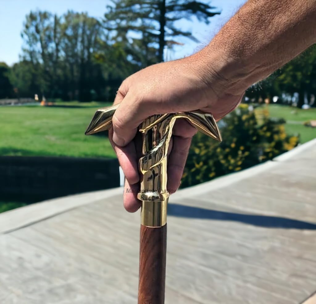 HANDMADE VINTAGE ART Walking Stick Wood & Metal Mens Walking Canes Spindle Shaft Wooden with Brass Anchor Handle Brown image number 6