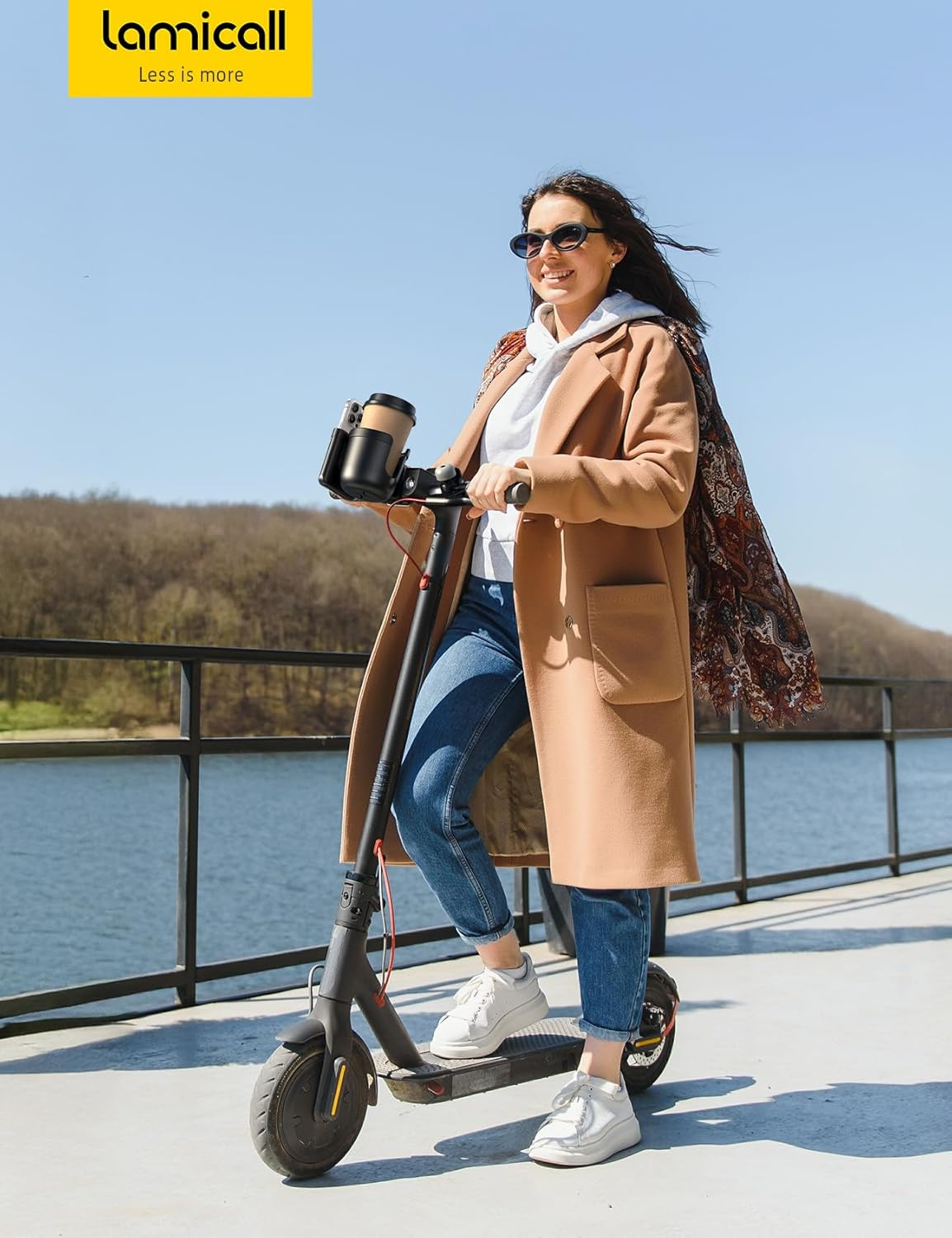 Lamicall Stroller Cup Holder with Phone Holder - Stable Anti-Slip Stroller Cup Holder Attachment for Uppababy, Nuna, Doona, 360&deg; Rotatable Stroller Accessories for Walker, Wheelchair, Bike, Scooter