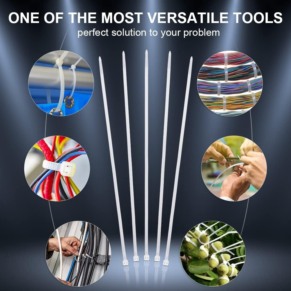 12 Inch Zip Cable Ties (100 Pieces), Self-Locking Premium Nylon Cable Wire Ties,Heavy Duty White, for Indoor and Outdoor by Boacua image number 3