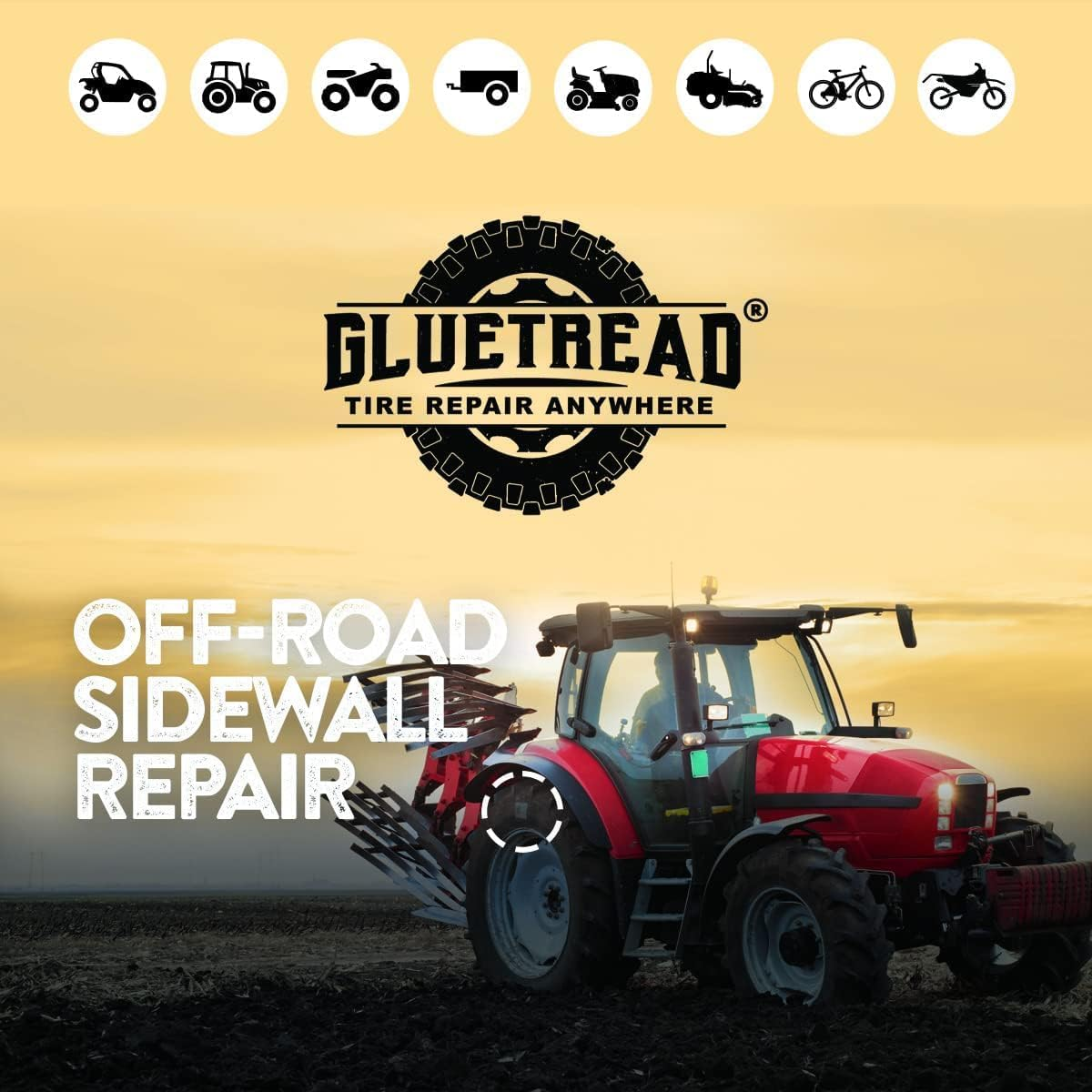 GLUETREAD MORE TREAD MORE TRACTION Gluetread Tractor Sidewall Tire Repair Kit | Off-Road Puncture Anywhere No Need to Remove Enough Material Patch 5-7 Tires for Tractors, Trailers and Mowers image number 3