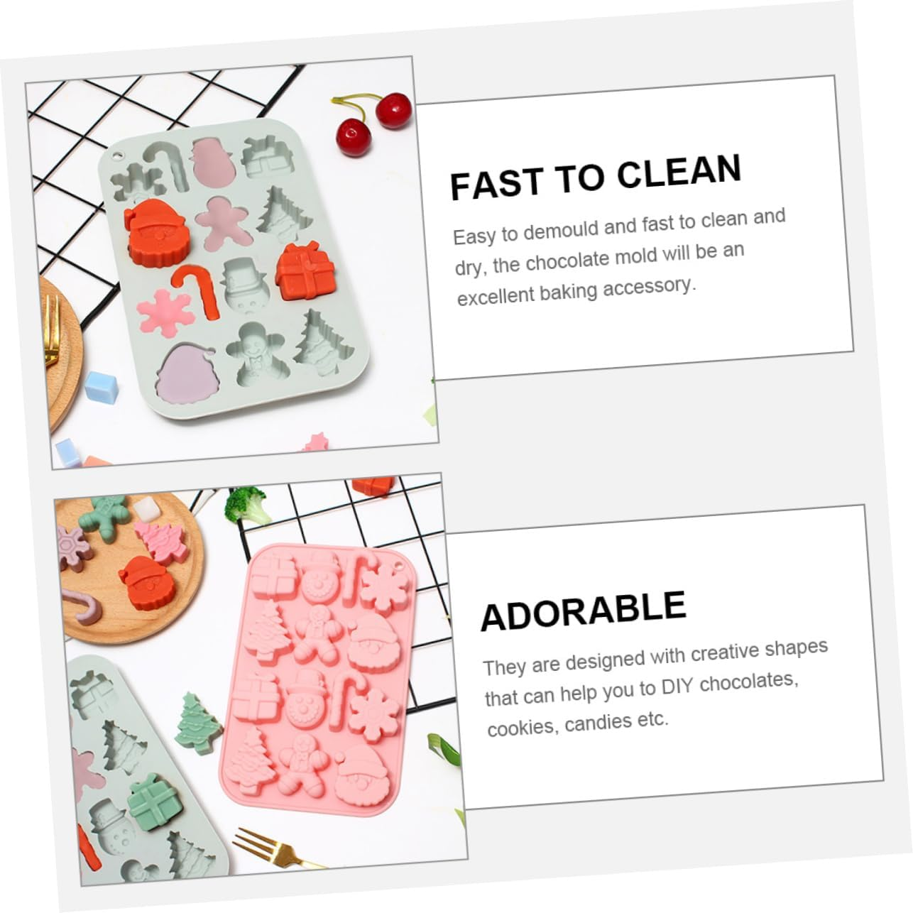 2Pcs Cake Baking Mold Silicone Christmas Mold Themed Candy Making DIY for Christmas Themed Baking Chocolate Chocolate Candy