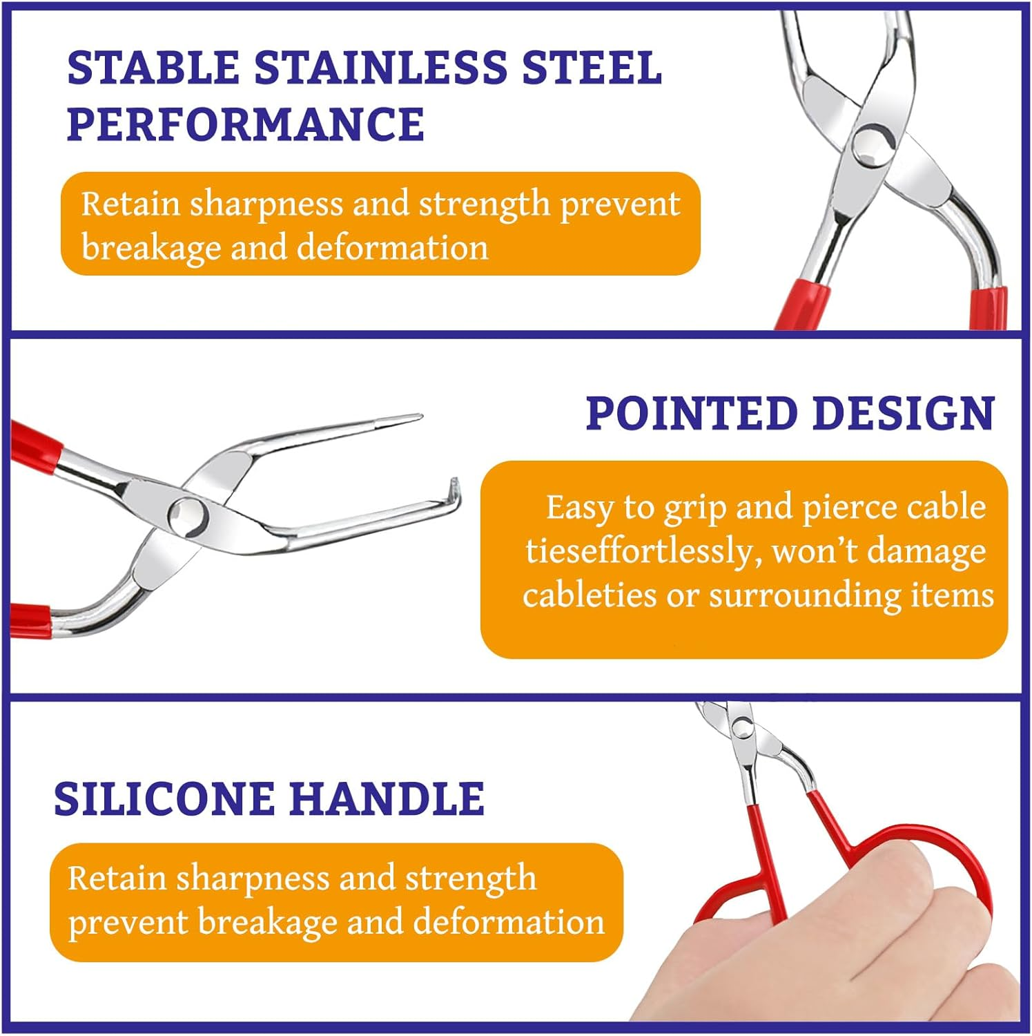 2PCS Cable Tie Opener, Stainless Steel Zip Tie Cutter, Pocket-Sized Zip Ties Tool with Red Silicone Handle for Quickly Untie, Multipurpose Removal Pliers, Electronics Accessories image number 1