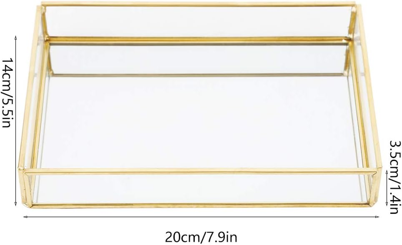 Haofy Vintage Mirror Tray Jewelry Cosmetics Display Boxes Metal Glass Storage Box Gold Tray Cosmetics Vanity Storage (S) image number 1