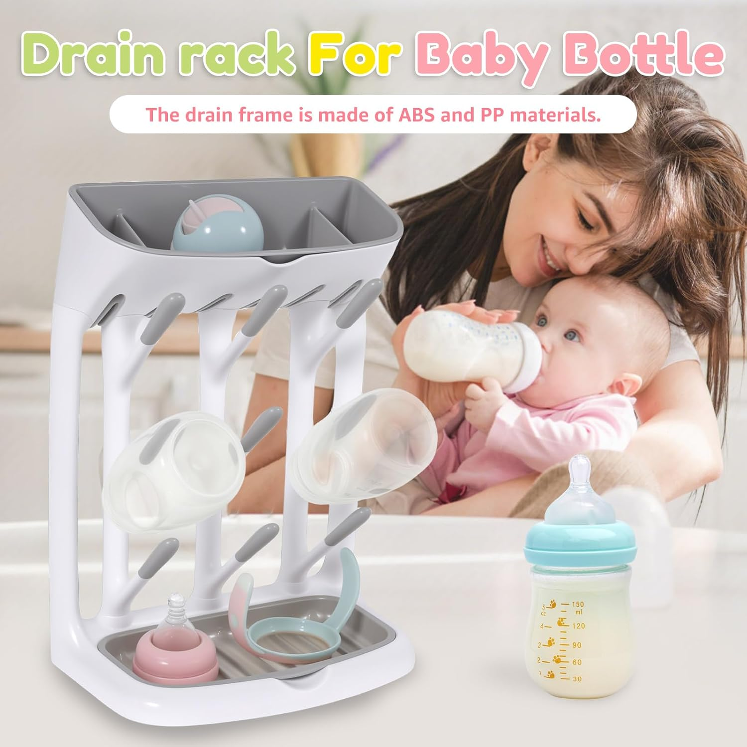Baby Bottle Drying Rack, Vertical Bottle Dryer Holder, Space Saving Bottles Rack Dryer for Kitchen Countertop, Detachable Drying Tower Bottles Rack Holder for Nursing Accessories image number 2