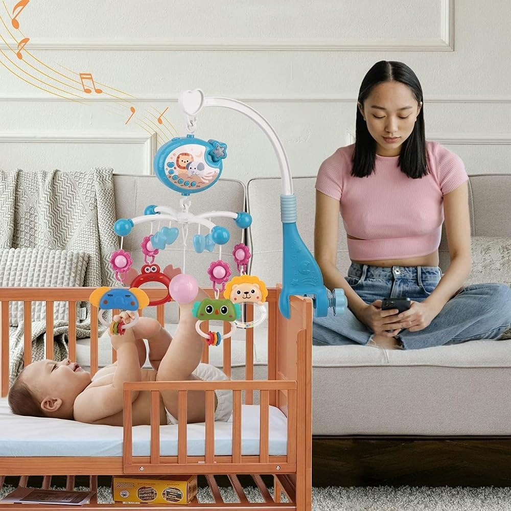 Baby Crib Mobile for Crib with Music and Lights, Remote,Moon and Star Projection, Baby Crib Toys for Boys Girls image number 1