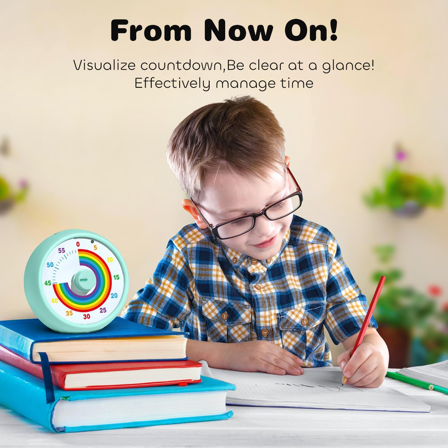 Visual Timer for Kids, 60-Minute Countdown Timer for Classroom Office Kitchen, Desk Timer Kids Time Management Tools with Silent Operation, Pomodoro Timer Rainbow Pattern(Tiffany) image number 5