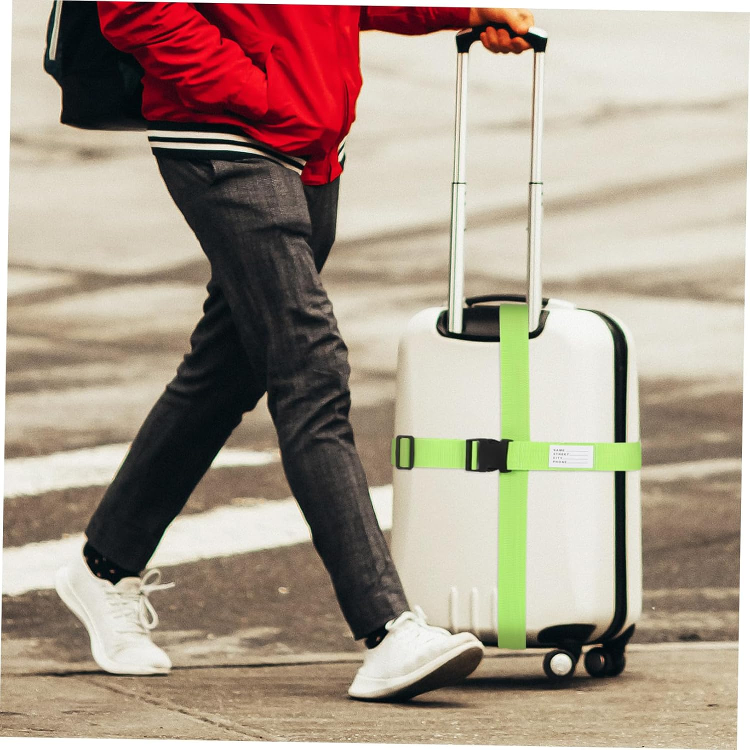 PERSELOSO 4Pcs Adjustable Luggage Straps Fluorescent Suitcase Belts High-Strength Tear-Resistant Travel Accessories for Secure Suitcases and Easy Identification