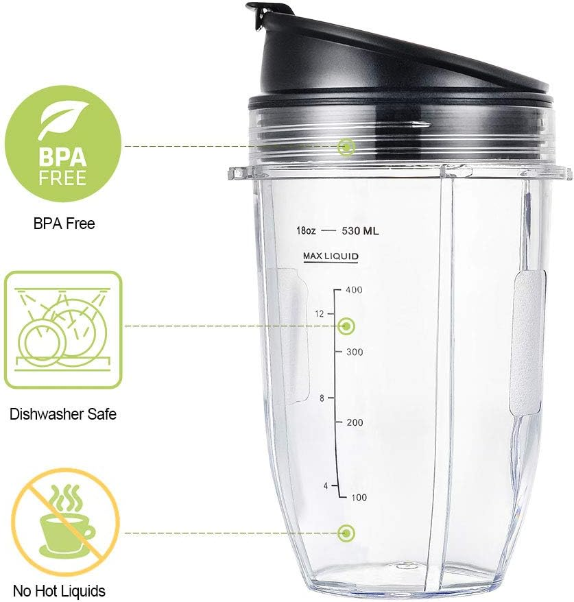 Blender Cups for Ninja Blender, 18OZ Cup with Sip & Seal Lids Compatible with 900W 1000W Nutri Ninja Blender Auto Iq Series (2 Pack) image number 6