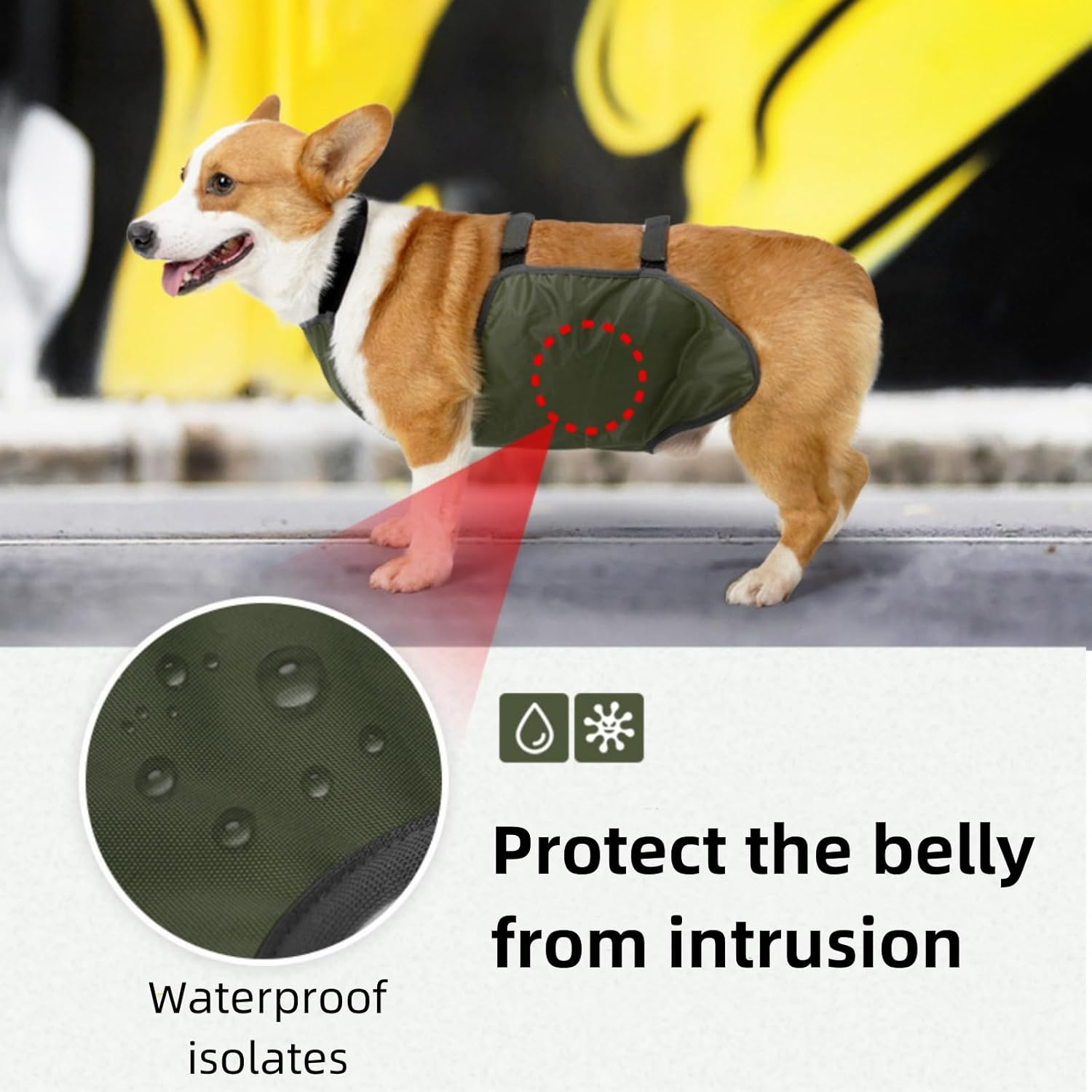 UOSIA Waterproof Corgi Raincoat - Dog Belly Cover & Protector, Breathable, Anti-Dirty image number 2