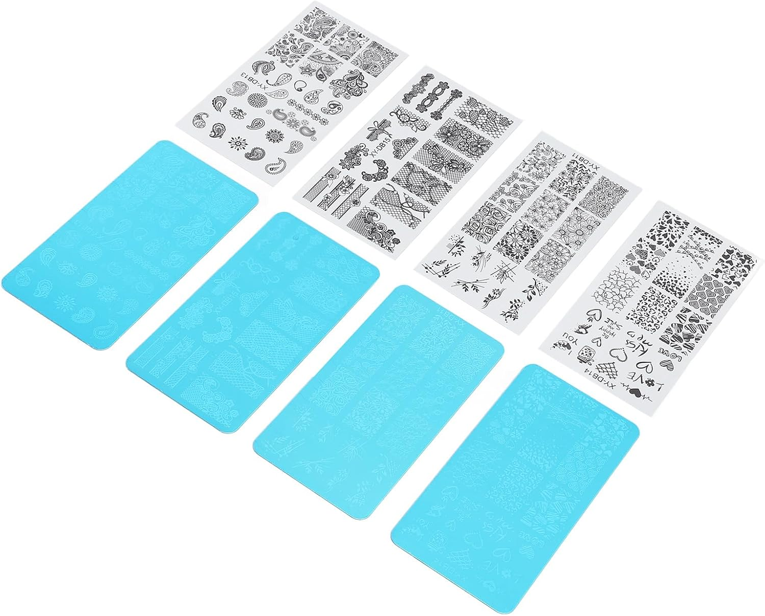 French Nail Art Stamping Plate 4Pcs Nail Polish Printing Steel Plate with Transparent Films Nail Stamping Plate for Artificial Nails image number 4