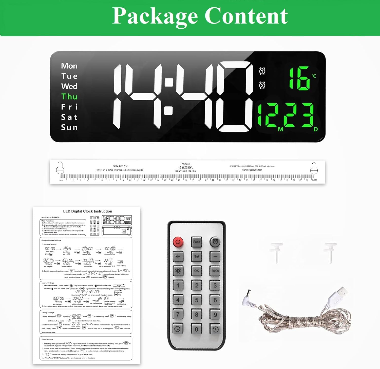 Digital Wall Clock, LED Large Display 16 Inch Clock with Remote Control, Multi Function Clock with Date Week Temperature, Wall Clock for Living Room Decor image number 5